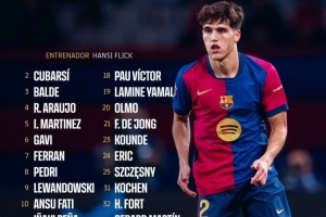 英超-巴萨对奥萨苏纳名单：莱万、库巴西、阿劳霍在列，拉菲尼亚缺席